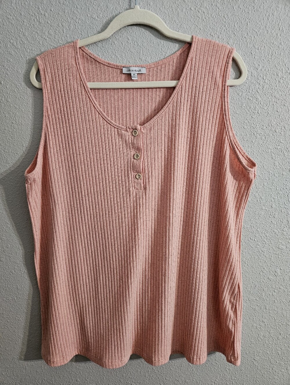 White Birch 3X Soft Ribbed Henley Tank Top - Peach With Heathered Gray